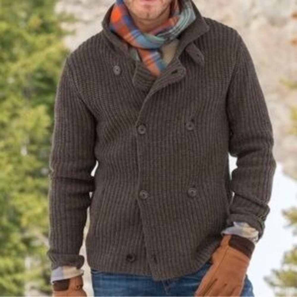 Sundance Lambswool Men's Double-Breasted Knitted Jacket Winter Sweater Large